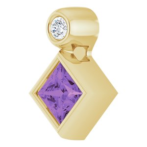 14K Yellow Gold 4x4 mm Square Natural Amethyst & .03 CT Natural Diamond Slide Pendant