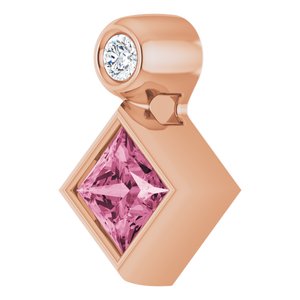 14K Rose Gold 4x4 mm Square Natural Pink Tourmaline & .03 CT Natural Diamond Pendant