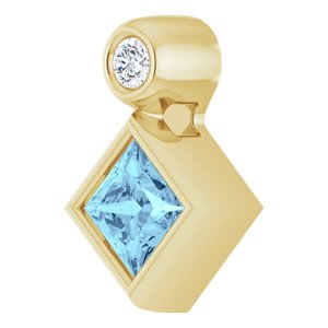 14K Yellow Gold 4x4 mm Square Natural Aquamarine & .03 CT Natural Diamond Pendant