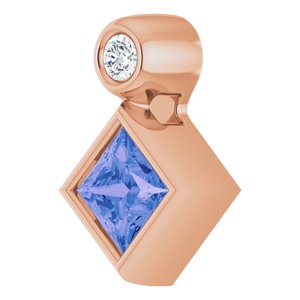 14K Rose Gold 4x4 mm Square Natural Tanzanite & .03 CT Natural Diamond Pendant