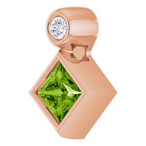 14K Rose Gold 4x4 mm Square Natural Peridot & .03 CT Natural Diamond Pendant