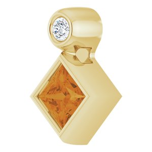 14K Yellow Gold 4x4 mm Square Natural Citrine & .03 CT Natural Diamond Pendant