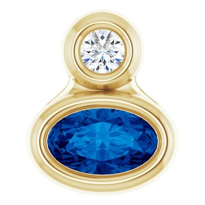14K Yellow Gold 5x3 mm Oval Lab-Grown Blue Sapphire & .03 CT Natural Diamond Pendant