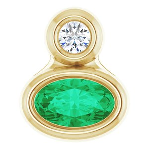 14K Yellow Gold 5x3 mm Oval Lab-Grown Emerald & .03 CT Natural Diamond Pendant