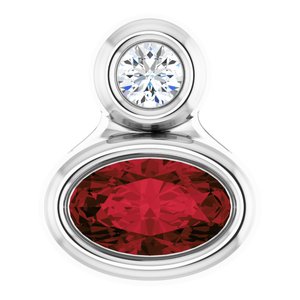 Sterling Silver 5x3 mm Oval Natural Mozambique Garnet & .03 CT Natural Diamond Pendant