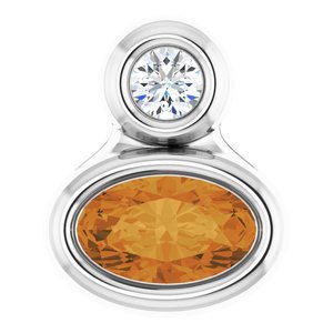 Platinum 5x3 mm Oval Natural Citrine & .03 CT Natural Diamond Pendant