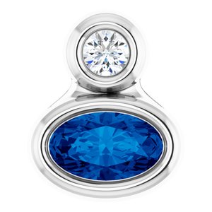 Sterling Silver 5x3 mm Oval Natural Blue Sapphire & .03 CT Natural Diamond Pendant