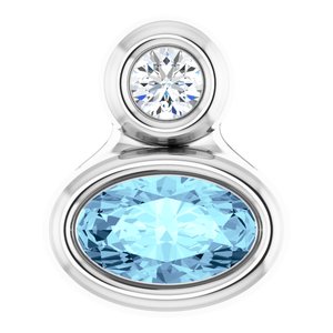 Platinum 5x3 mm Oval Natural Aquamarine & .03 CT Natural Diamond Pendant