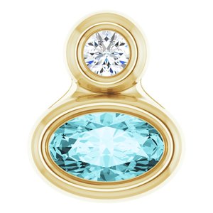 14K Yellow Gold 5x3 mm Oval  Natural Blue Zircon & .03 CT Natural Diamond Pendant