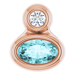 14K Rose Gold 5x3 mm Oval  Natural Blue Zircon & .03 CT Natural Diamond Pendant