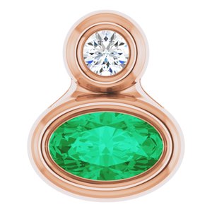 14K Rose Gold 5x3 mm Oval Natural Emerald & .03 CT Natural Diamond Pendant