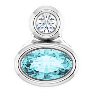 Sterling Silver 5x3 mm Oval Natural Blue Zircon & .03 CT Natural Diamond Pendant