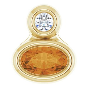 14K Yellow Gold 5x3 mm Oval Natural Citrine & .03 CT Natural Diamond Pendant