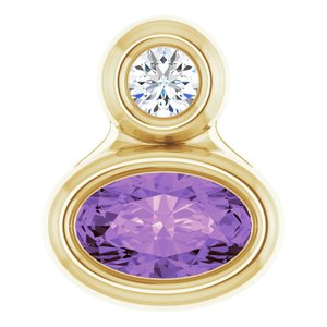 14K Yellow Gold 5x3 mm Oval Natural Amethyst & .03 CT Natural Diamond Pendant