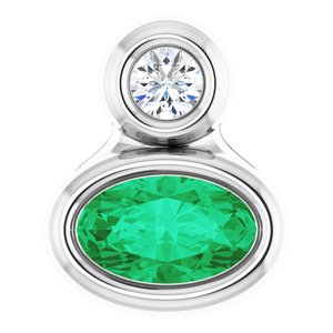 Sterling Silver 5x3 mm Oval Natural Emerald & .03 CT Natural Diamond Pendant