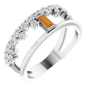 Sterling Silver Natural Citrine & 3/8 CTW Natural Diamond Negative Space Ring