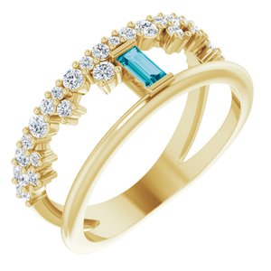 14K Yellow Gold Natural London Blue Topaz & 3/8 CTW Natural Diamond Negative Space Ring