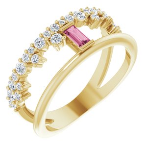 14K Yellow Gold Natural Pink Tourmaline & 3/8 CTW Natural Diamond Negative Space Ring