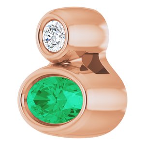 14K Rose Gold 5x3 mm Oval Lab-Grown Emerald & .03 CT Natural Diamond Pendant
