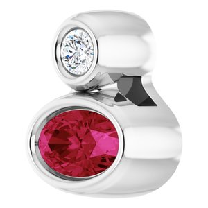 14K White Gold 5x3 mm Oval Lab-Grown Ruby & .03 CT Natural Diamond Pendant