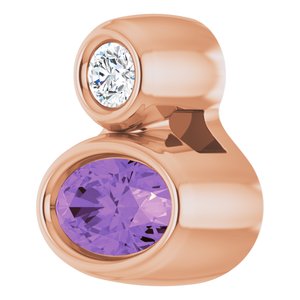 14K Rose Gold 5x3 mm Oval Natural Amethyst & .03 CT Natural Diamond Pendant