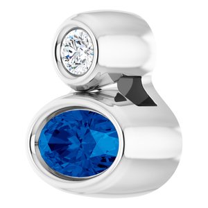14K White Gold 5x3 mm Oval Lab-Grown Blue Sapphire & .03 CT Natural Diamond Pendant