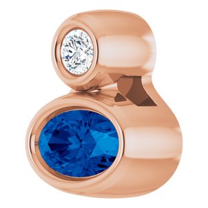 14K Rose Gold 5x3 mm Oval Natural Blue Sapphire & .03 CT Natural Diamond Pendant