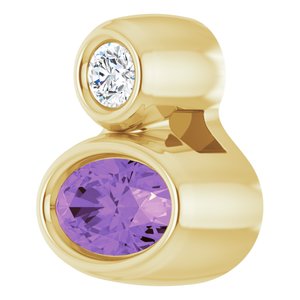 14K Yellow Gold 5x3 mm Oval Natural Amethyst & .03 CT Natural Diamond Pendant
