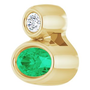 14K Yellow Gold 5x3 mm Oval Natural Emerald & .03 CT Natural Diamond Pendant