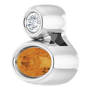 Platinum 5x3 mm Oval Natural Citrine & .03 CT Natural Diamond Pendant