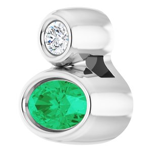 Platinum 5x3 mm Oval Lab-Grown Emerald & .03 CT Natural Diamond Pendant