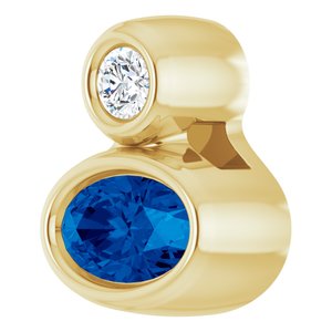 14K Yellow Gold 5x3 mm Oval Natural Blue Sapphire & .03 CT Natural Diamond Pendant