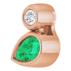 14K Rose Gold 5x3 mm Pear Lab-Grown Emerald & .03 CT Natural Diamond Pendant