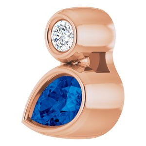14K Rose Gold 5x3 mm Pear Natural Blue Sapphire & .03 CT Natural Diamond Pendant