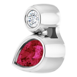 14K White Gold 5x3 mm Pear Natural Ruby & .03 CT Natural Diamond Pendant