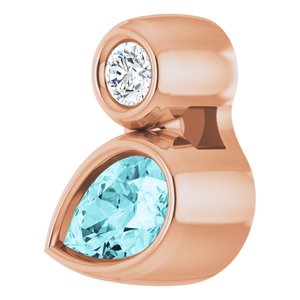 14K Rose Gold 5x3 mm Pear Natural Blue Zircon & .03 CT Natural Diamond Pendant