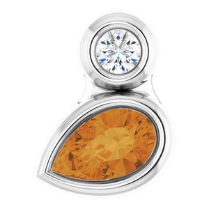Platinum 5x3 mm Pear Natural Citrine & .03 CT Natural Diamond Pendant