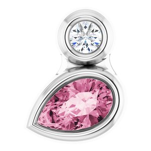 14K White Gold 5x3 mm Pear Natural Pink Tourmaline & .03 CT Natural Diamond Pendant
