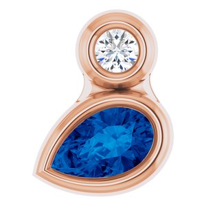 14K Rose Gold 5x3 mm Pear Lab-Grown Blue Sapphire & .03 CT Natural Diamond Pendant