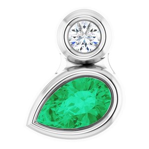 14K White Gold 5x3 mm Pear Lab-Grown Emerald & .03 CT Natural Diamond Pendant