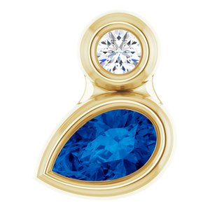 14K Yellow Gold 5x3 mm Pear Lab-Grown Blue Sapphire & .03 CT Natural Diamond Pendant