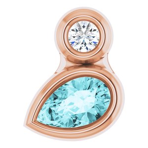 14K Rose Gold 5x3 mm Pear Natural Blue Zircon & .03 CT Natural Diamond Pendant