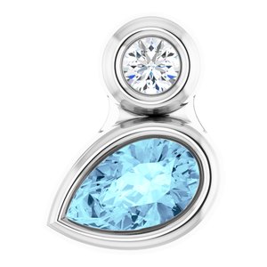Sterling Silver 5x3 mm Pear Natural Aquamarine & .03 CT Natural Diamond Pendant
