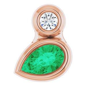 14K Rose Gold 5x3 mm Pear Lab-Grown Emerald & .03 CT Natural Diamond Pendant