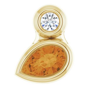 14K Yellow Gold 5x3 mm Pear Natural Citrine & .03 CT Natural Diamond Pendant