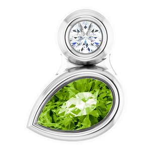 14K White Gold 5x3 mm Pear Natural Peridot & .03 CT Natural Diamond Pendant