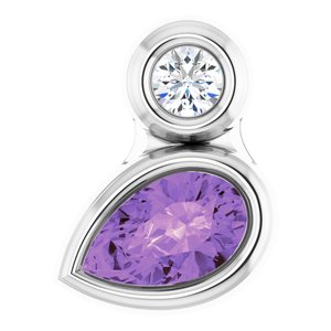 14K White Gold 5x3 mm Pear Natural Amethyst & .03 CT Natural Diamond Pendant