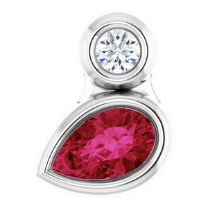 14K White Gold 5x3 mm Pear Natural Ruby & .03 CT Natural Diamond Pendant