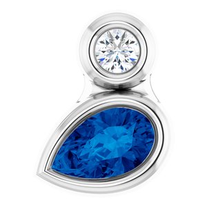 14K White Gold 5x3 mm Pear Natural Blue Sapphire & .03 CT Natural Diamond Pendant