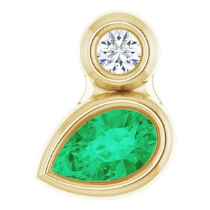 14K Yellow Gold 5x3 mm Pear Lab-Grown Emerald & .03 CT Natural Diamond Pendant